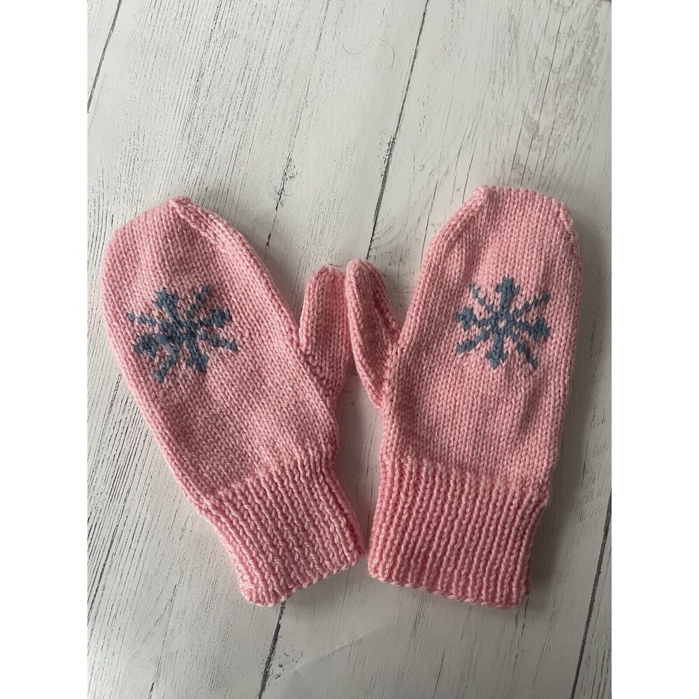 Hand Knit Mittens Pink Handmade Winter